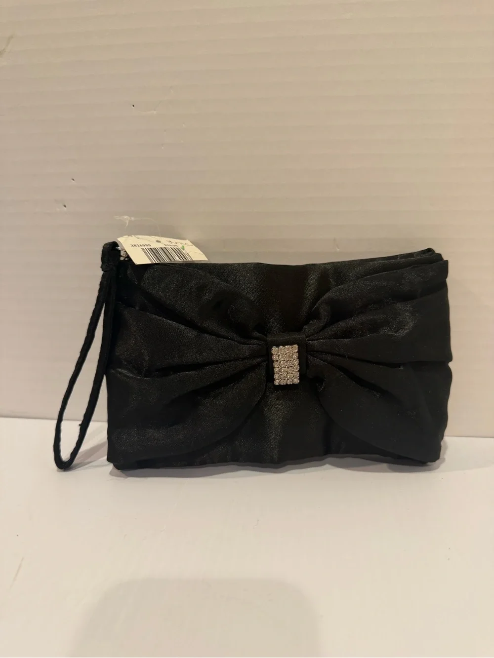 Vtg Black Evening Bag Zipper Top Jeweled Detail NWT 7 1/2” X 5”